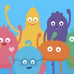 Colorful cartoon characters from Common Sense Education's Digital Citizens, each representing different aspects of digital citizenship, smiling and holding digital devices on a blue background.